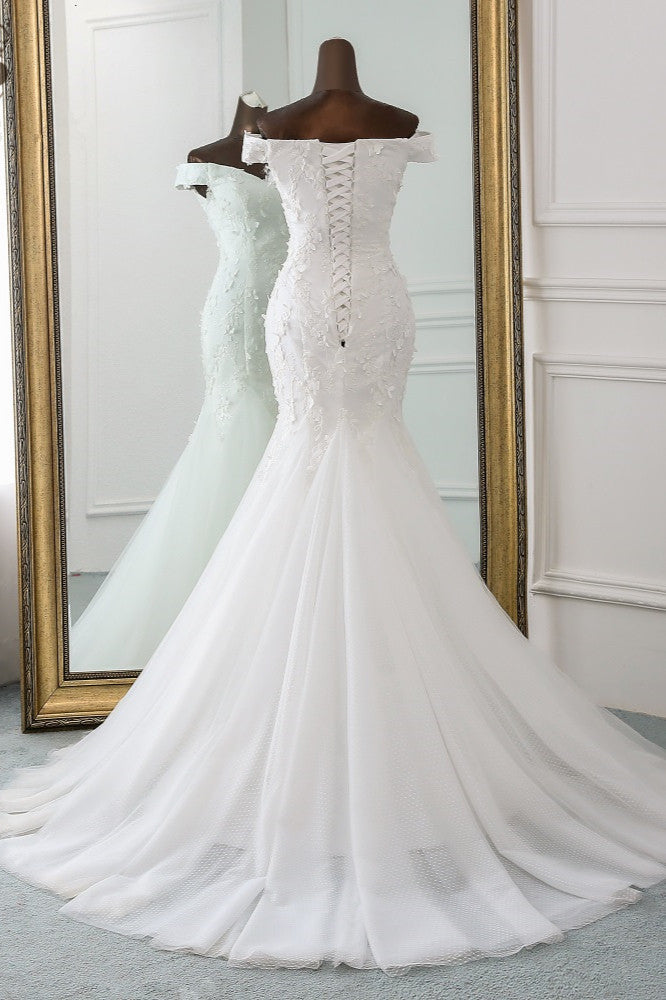 Gorgeous Long Tulle Off the shoulder Mermaid Lace-up Wedding Dress