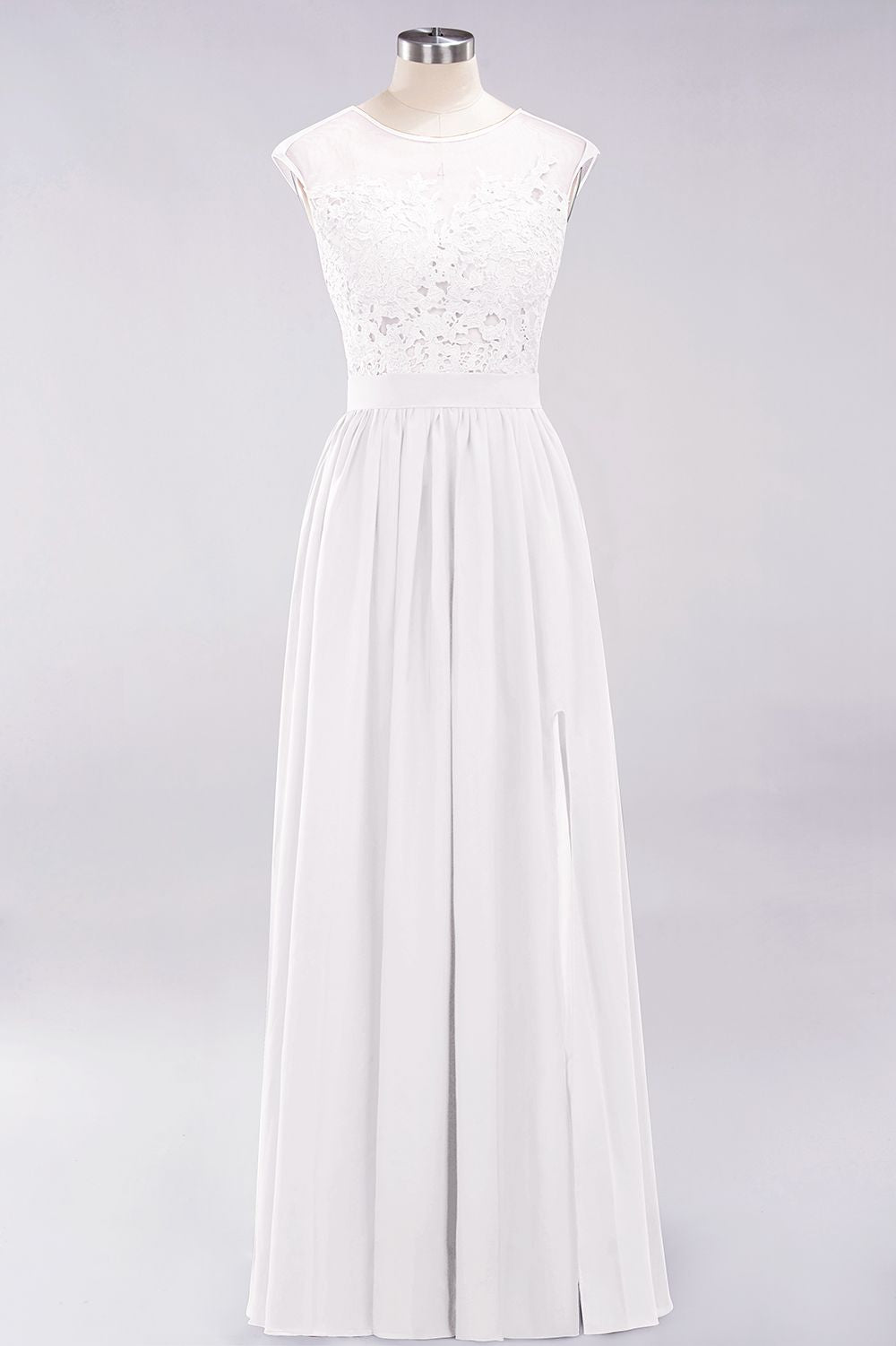 A-line Chiffon Lace Jewel Sleeveless Floor Length Bridesmaid Dresses with Appliques