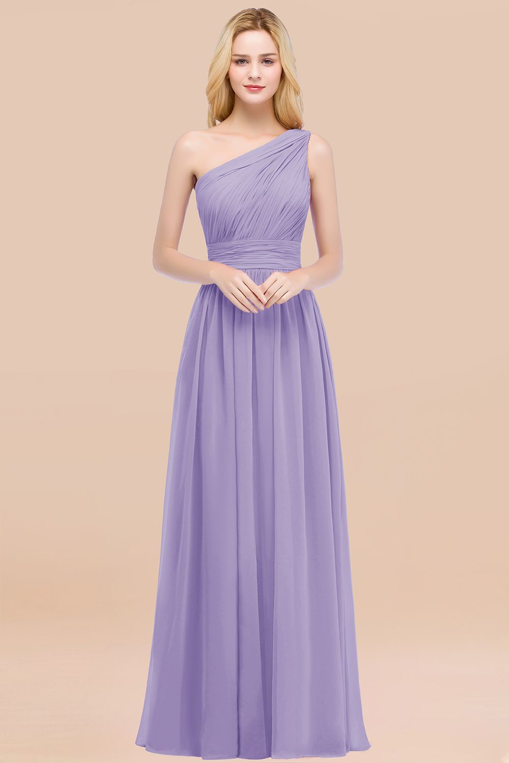 Elegant A-Line Chiffon One Shoulder Sleeveless Ruffles Floor Length Bridesmaid Dresses