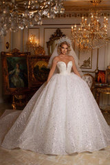 Elegant Long Sweetheart Off the Shoulder Floor Length Lace Ball Gown Wedding Dress with Appliques