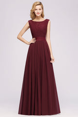 A-line Chiffon Lace Jewel Sleeveless Ruffles Floor Length Bridesmaid Dress
