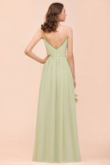 Long A-line V-neck Chiffon Sage Open Back Bridesmaid Dress