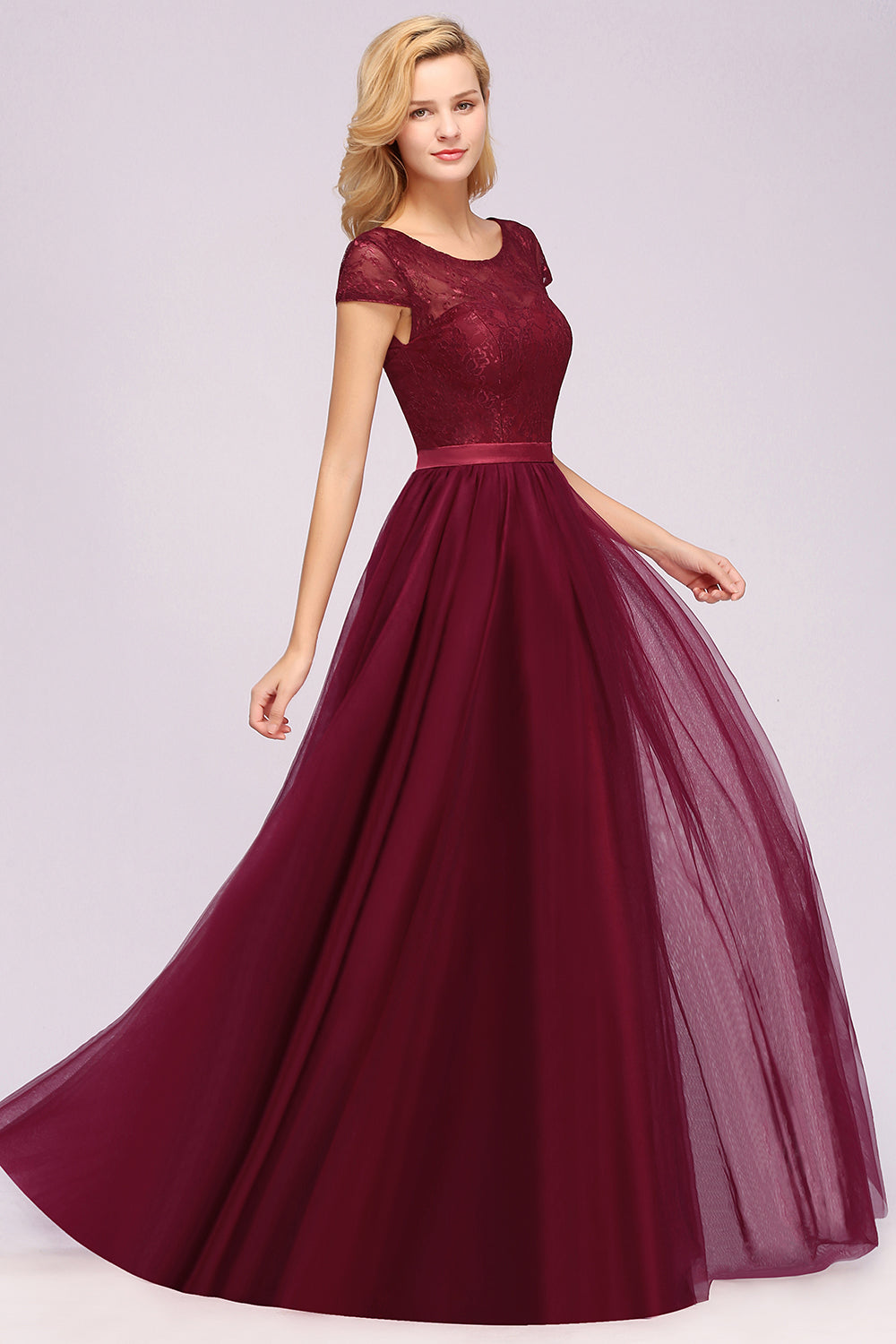 A-Line Chiffon Jewel Sleeveless Floor Length Bridesmaid Dresses with Ruffles