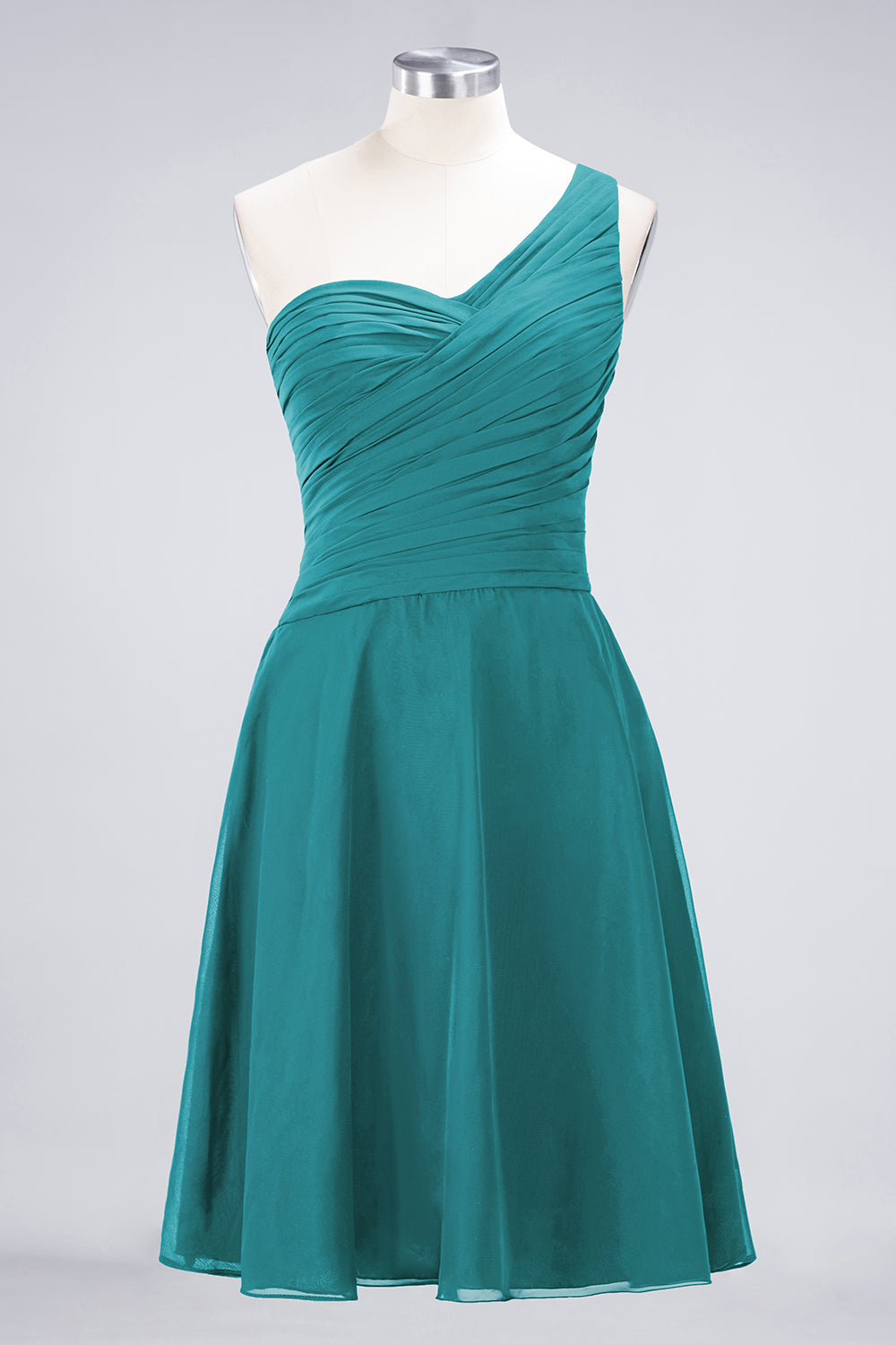 A-Line Chiffon One Shoulder Sweetheart Sleeveless Knee-Length Bridesmaid Dress with Ruffles