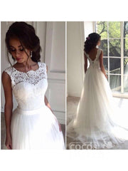 Elegant Long A-line Sweetheart Lace Tulle Boho Wedding Dresses