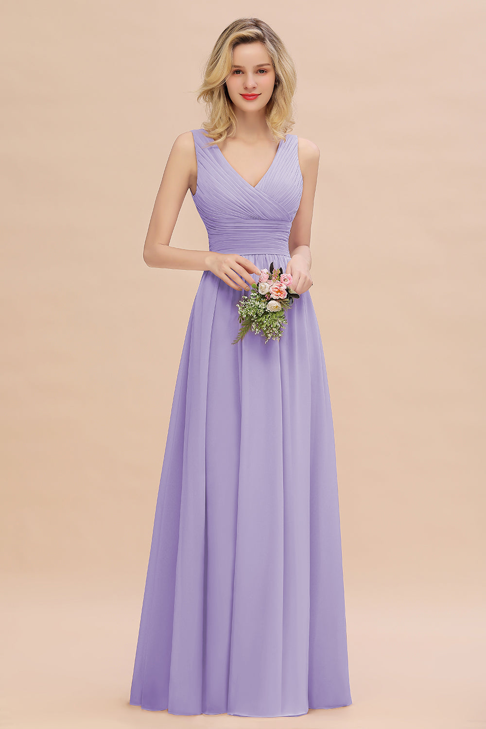 Elegant A-line V-Neck Ruffles Long Bridesmaid Dress
