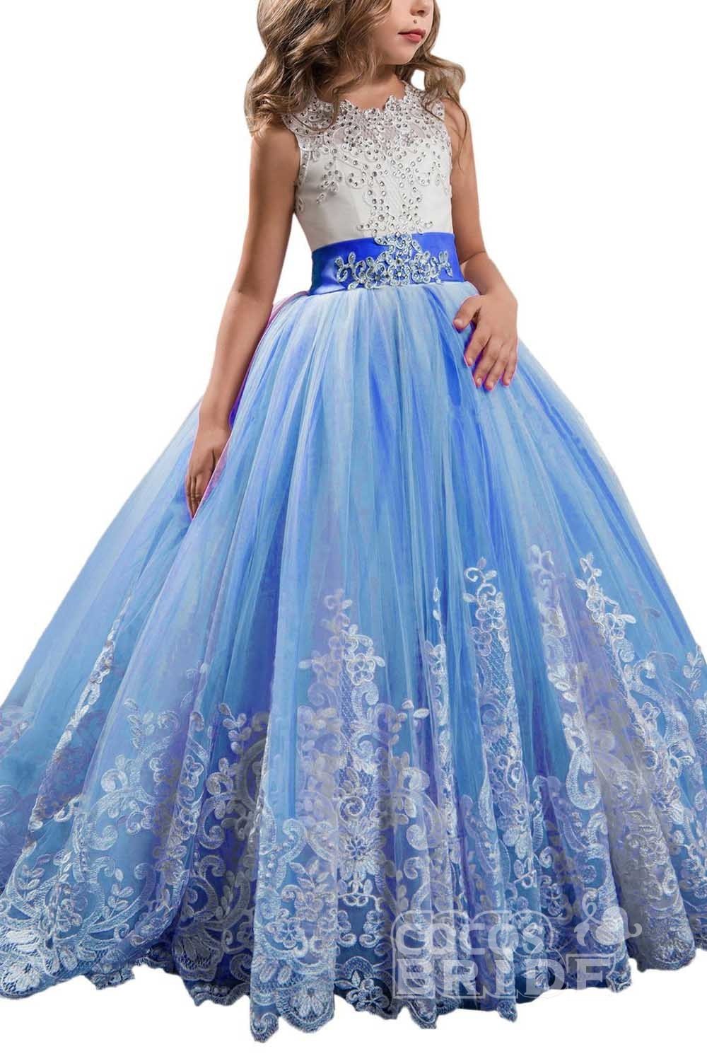 Long Scoop Neck Sleeveless Ball Gown Flower Girl Dress