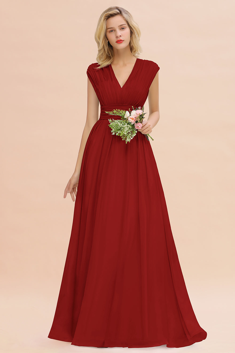 Chiffon V-Neck Sleeveless Elegant A-line Ruffles Bridesmaid Dress