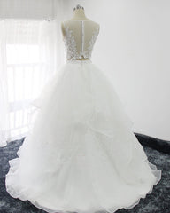 Elegant White Tulle Ball Gown Two Pieces Long Wedding Dress