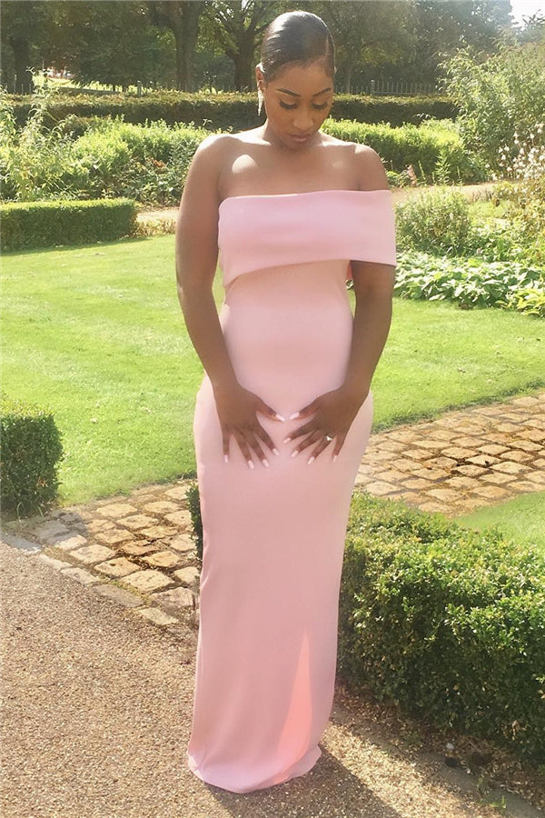 Beautiful Pink Long Mermaid Off the Shoulder Satin Prom Dress