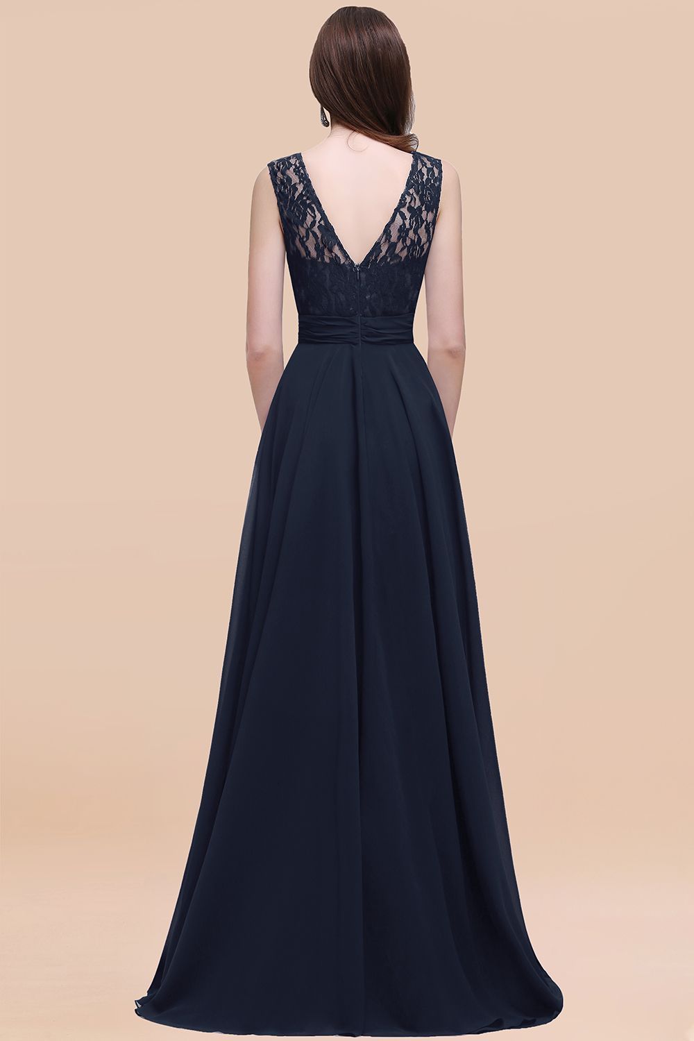Elegant A-line Chiffon Lace Scoop Sleeveless Floor Length Bridesmaid Dress