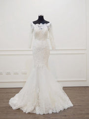 Modest Long Sleeves Sweep Train Lace Mermaid Wedding Dresses