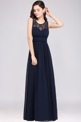 A-line Chiffon Lace Jewel Sleeveless Floor Length Bridesmaid Dress