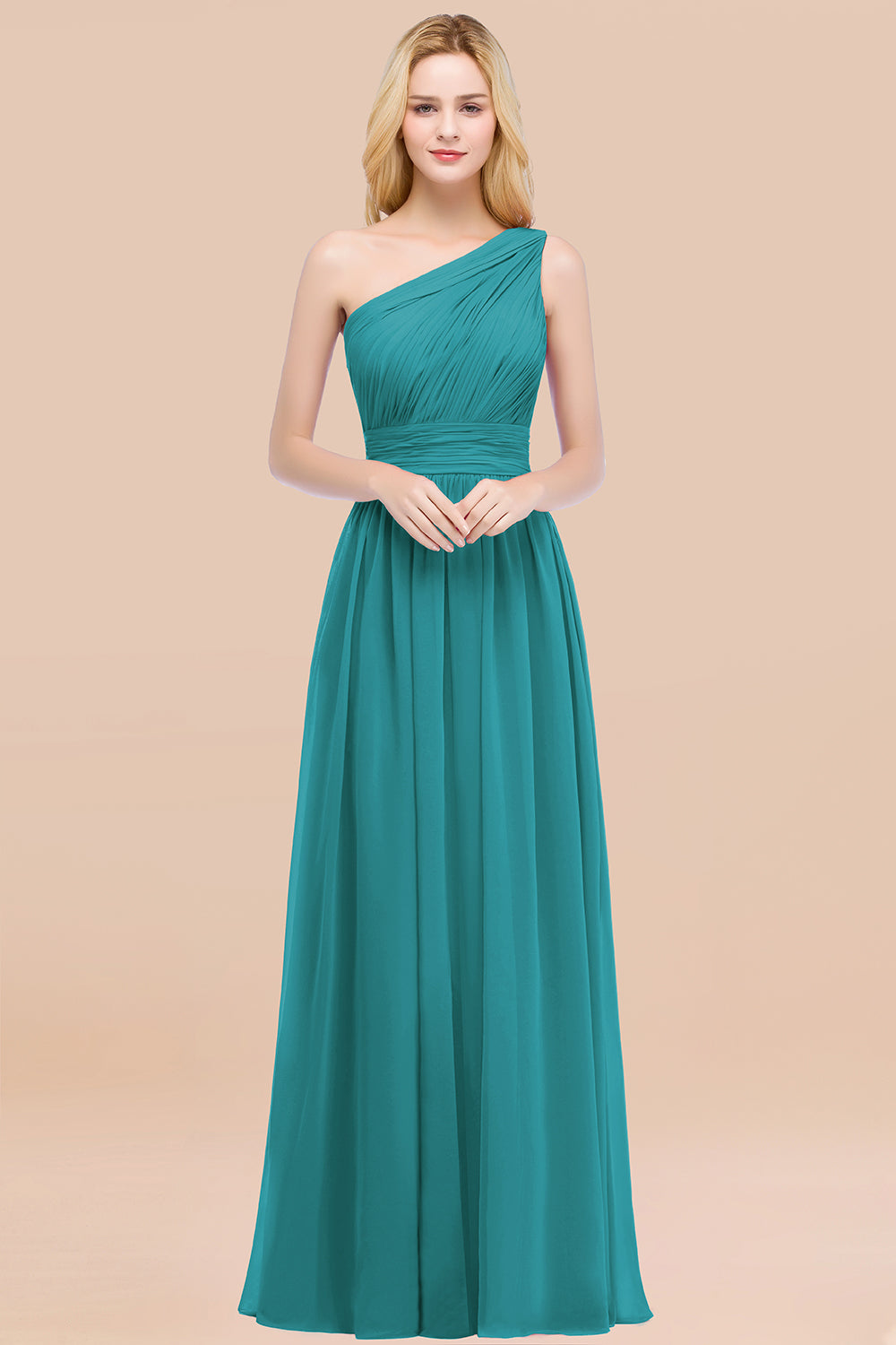 Elegant A-Line Chiffon One Shoulder Sleeveless Ruffles Floor Length Bridesmaid Dresses