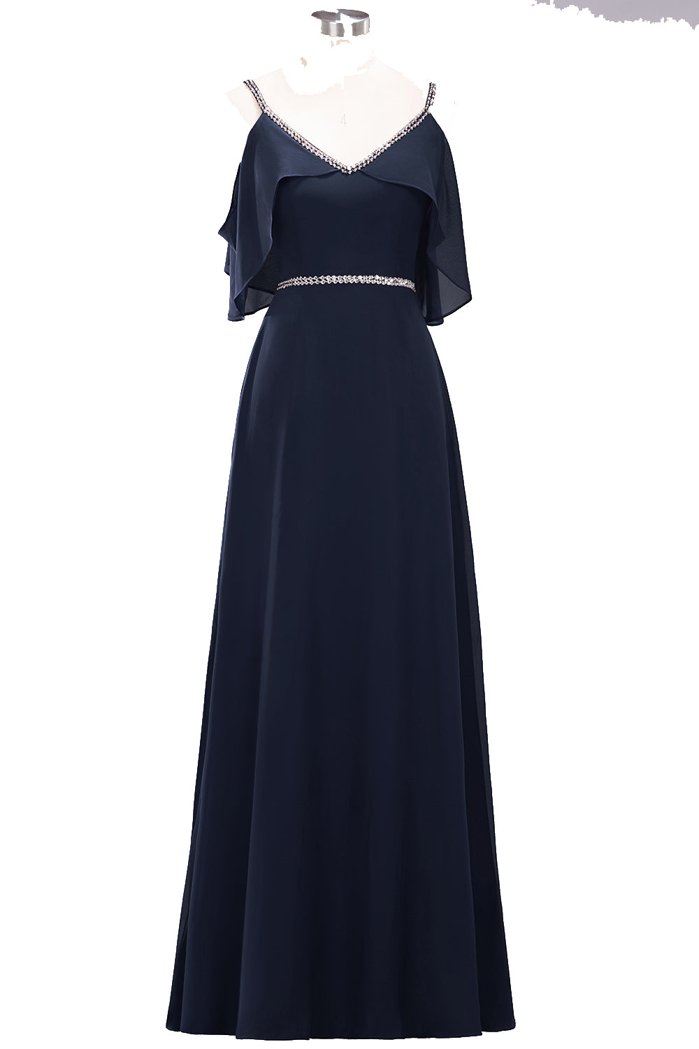 A-line Chiffon V-Neck Spaghetti Straps Sleeveless Floor Length Bridesmaid Dresses with Beading Sash