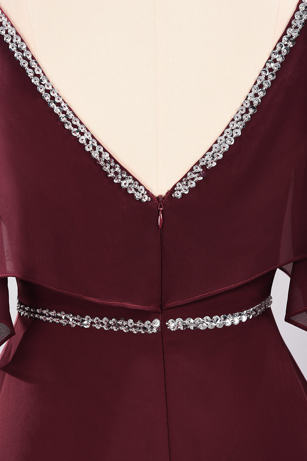 A-line Chiffon V-Neck Spaghetti Straps Sleeveless Floor Length Bridesmaid Dresses with Beading Sash