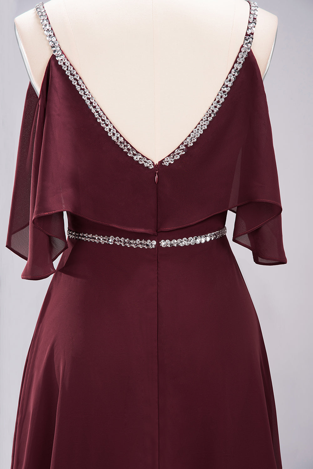 A-line Chiffon V-Neck Spaghetti Straps Sleeveless Floor Length Bridesmaid Dresses with Beading Sash