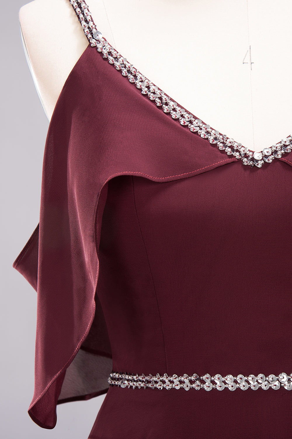 A-line Chiffon V-Neck Spaghetti Straps Sleeveless Floor Length Bridesmaid Dresses with Beading Sash