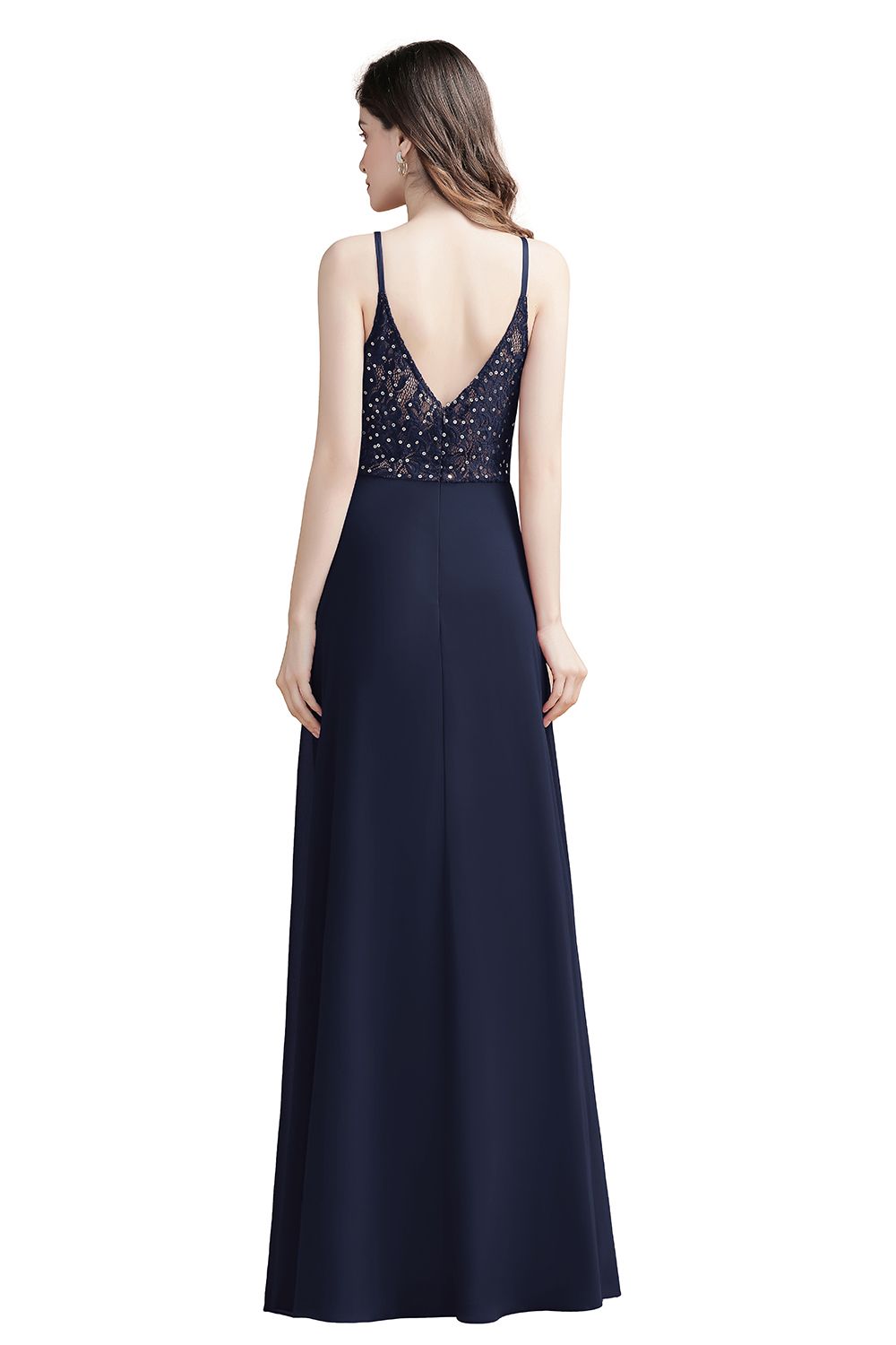 Elegant Spaghetti Straps V-Neck Chiffon Burgundy Long Bridesmaid Dress