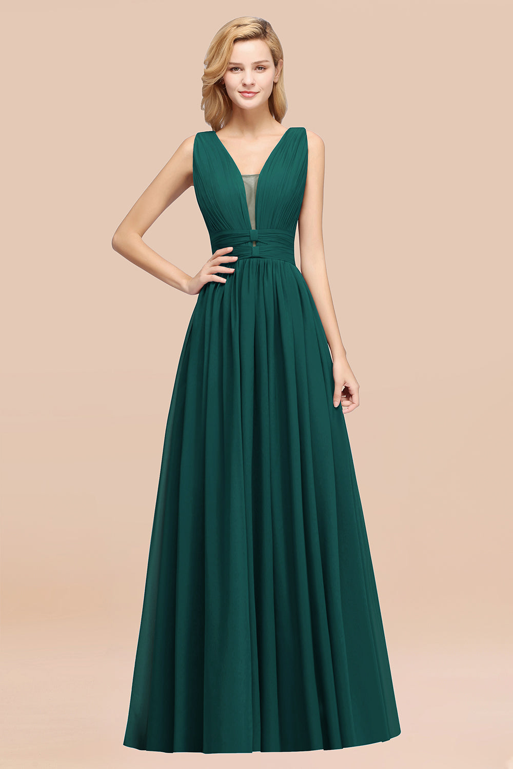 A-Line Chiffon V-Neck Sleeveless Long Bridesmaid Dress