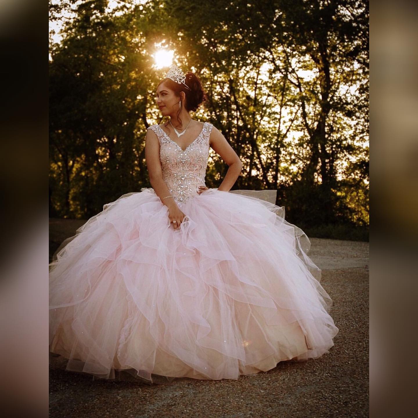 Long V-neck Tulle Beads Ball Gown Quinceanera Dress