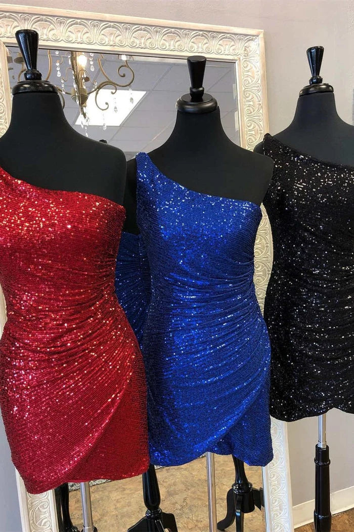 Charming Short Mermaid One Shoulder Sequins Homecoming Dresses