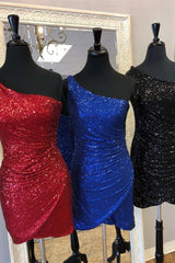 Charming Short Mermaid One Shoulder Sequins Homecoming Dresses