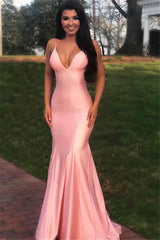 Elegant Long Spaghetti Straps Mermaid Satin Prom Dress