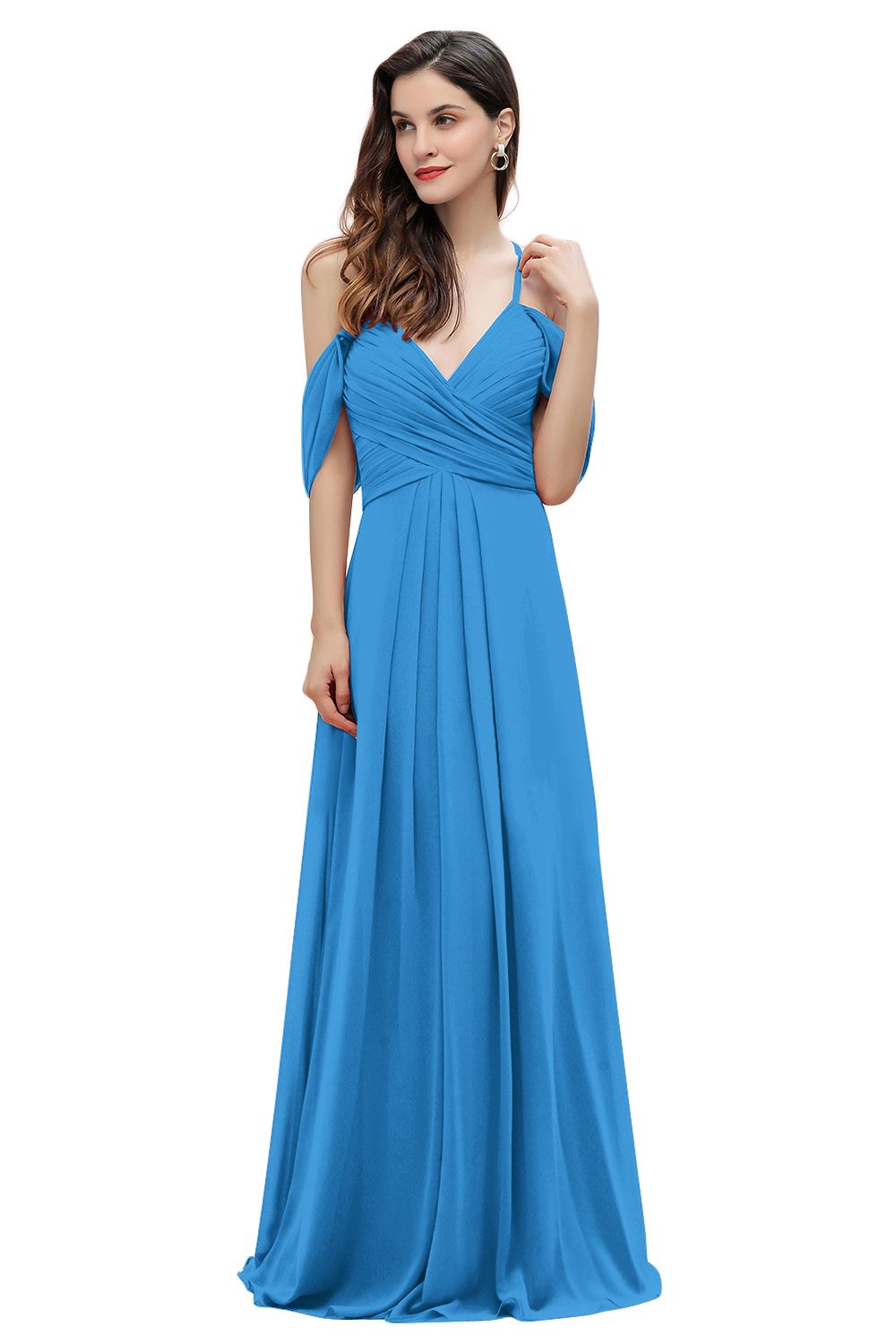 Off the Shoulder A-Line V-neck Chiffon Bridesmaid Dress Floor length Wedding Party Dress