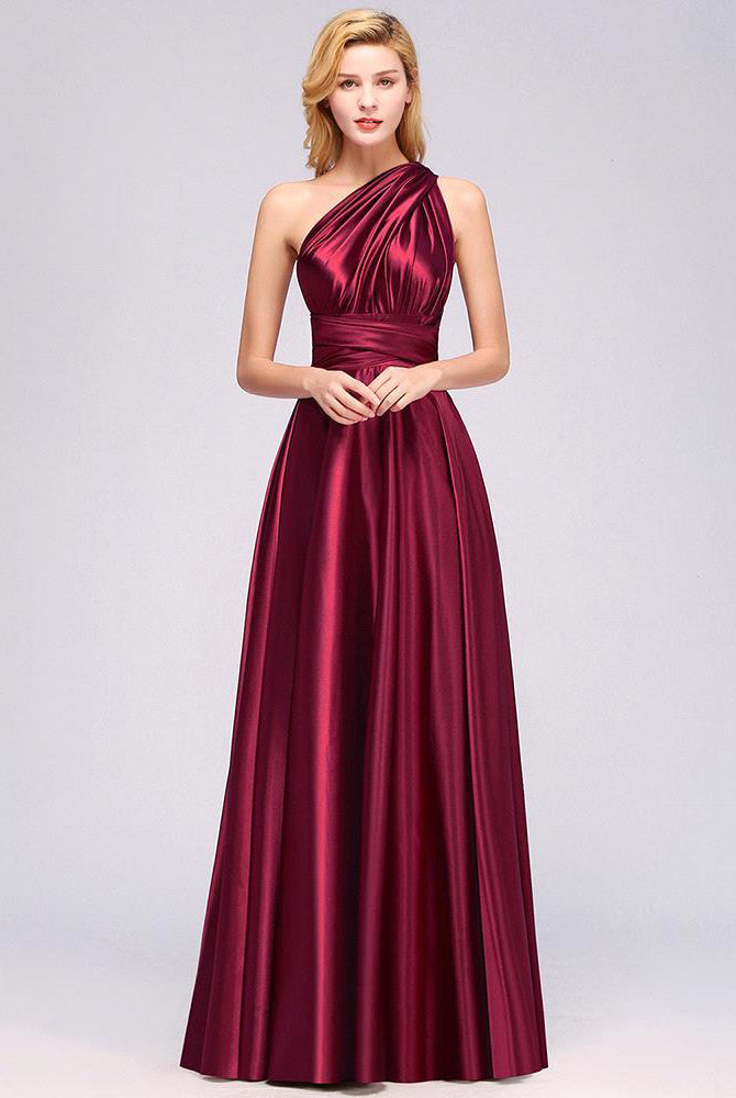 Simple A-Line V-Neck Sleeveless Ruffles Floor Length Bridesmaid Dress