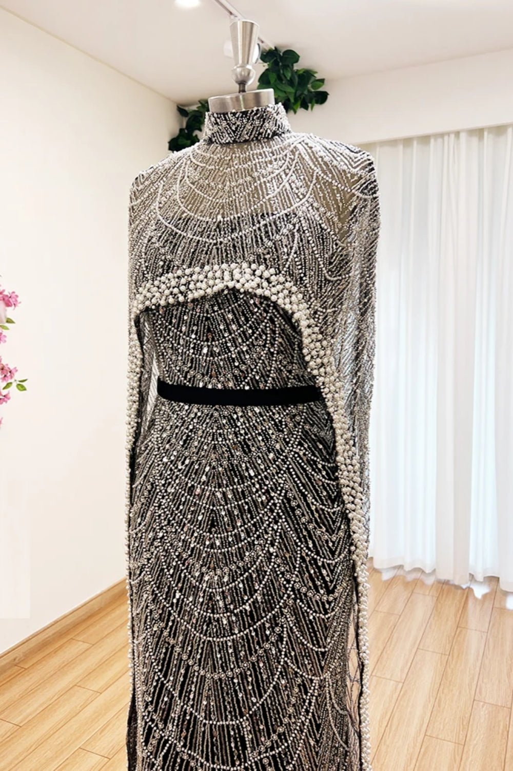 Elegant Long Mermaid High Neck Formal Evening Dress with Beads