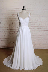 Long Sweetheart Lace Chiffon A-line Backless Wedding Dress