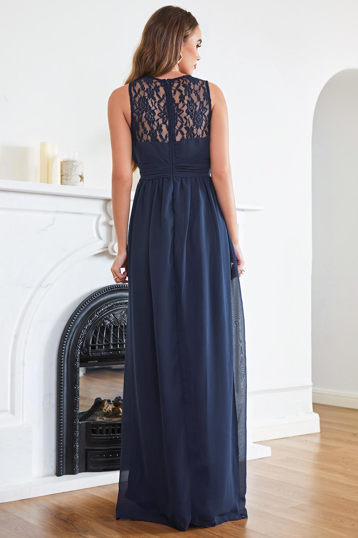 Long A-line Crew Neck Chiffon Floor Length Sleeveless Formal Evening Dress