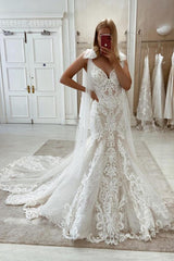 Long Mermaid Tulle Lace Sweetheart Wedding Dress with Sweep Train