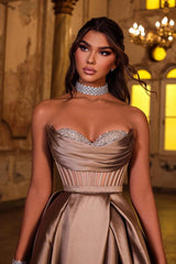 Long A Line Satin Floor Length Sweetheart Prom Dress with Split Front