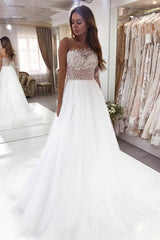 Beautiful A-Line Bateau Long Sleeve Lace Floor Length Wedding Dress
