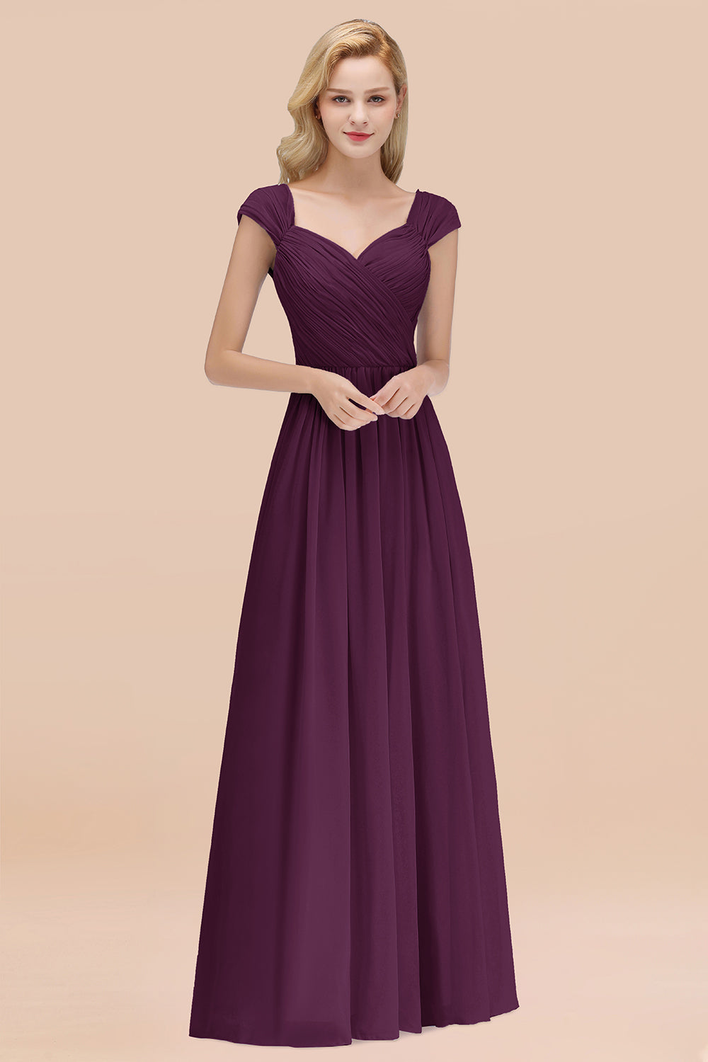 A-Line Chiffon Straps Sweetheart Sleeveless Floor Length Bridesmaid Dress with Ruffles