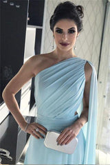 Long One Shoulder A-line Chiffon Formal Evening Dresses