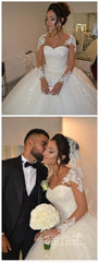 Pretty Long Sleeves Ball Gown Sweetheart Tulle Lace Appliques Wedding Dress