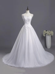 Gorgeous Long A-line Sweetheart Tulle Lace Appliques Wedding Dresses