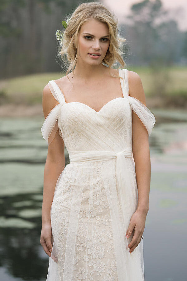 Long Mermaid Sweetheart Lace Tulle Wedding Dress
