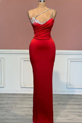 Simple One Shoulder Sleeveless Long Mermaid Prom Dress with Beads