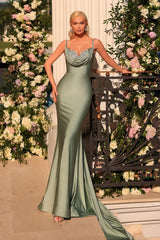 Long Dusty Sage Spaghetti Straps V Neck Beads Mermaid Prom Dress