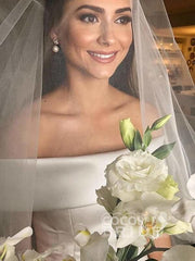 Simple Long A Line Satin Off The Shoulder Wedding Dress
