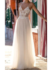Long A-Line Spaghetti Strap Sleeveless Floor Length Wedding Dresses