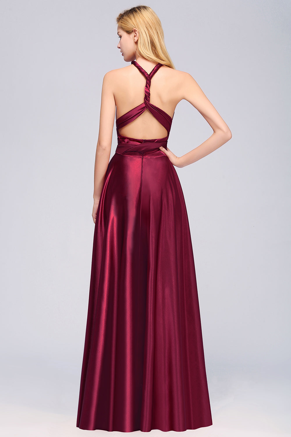 Simple A-Line V-Neck Sleeveless Ruffles Floor Length Bridesmaid Dress