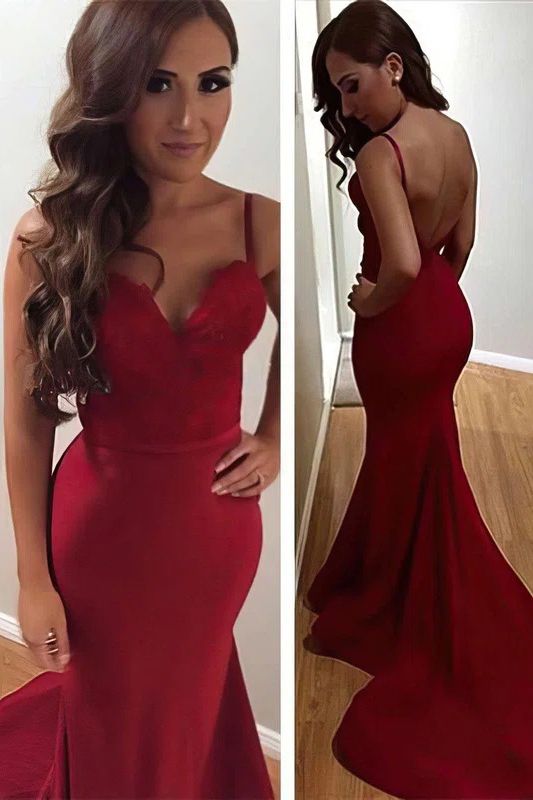 Long Sweetheart Spaghetti Straps Backless Floor Length Mermaid Prom Dress