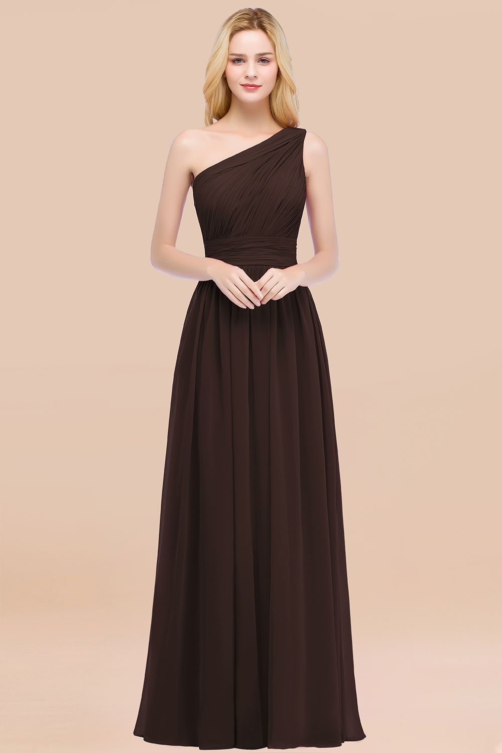 Elegant A-Line Chiffon One Shoulder Sleeveless Ruffles Floor Length Bridesmaid Dresses