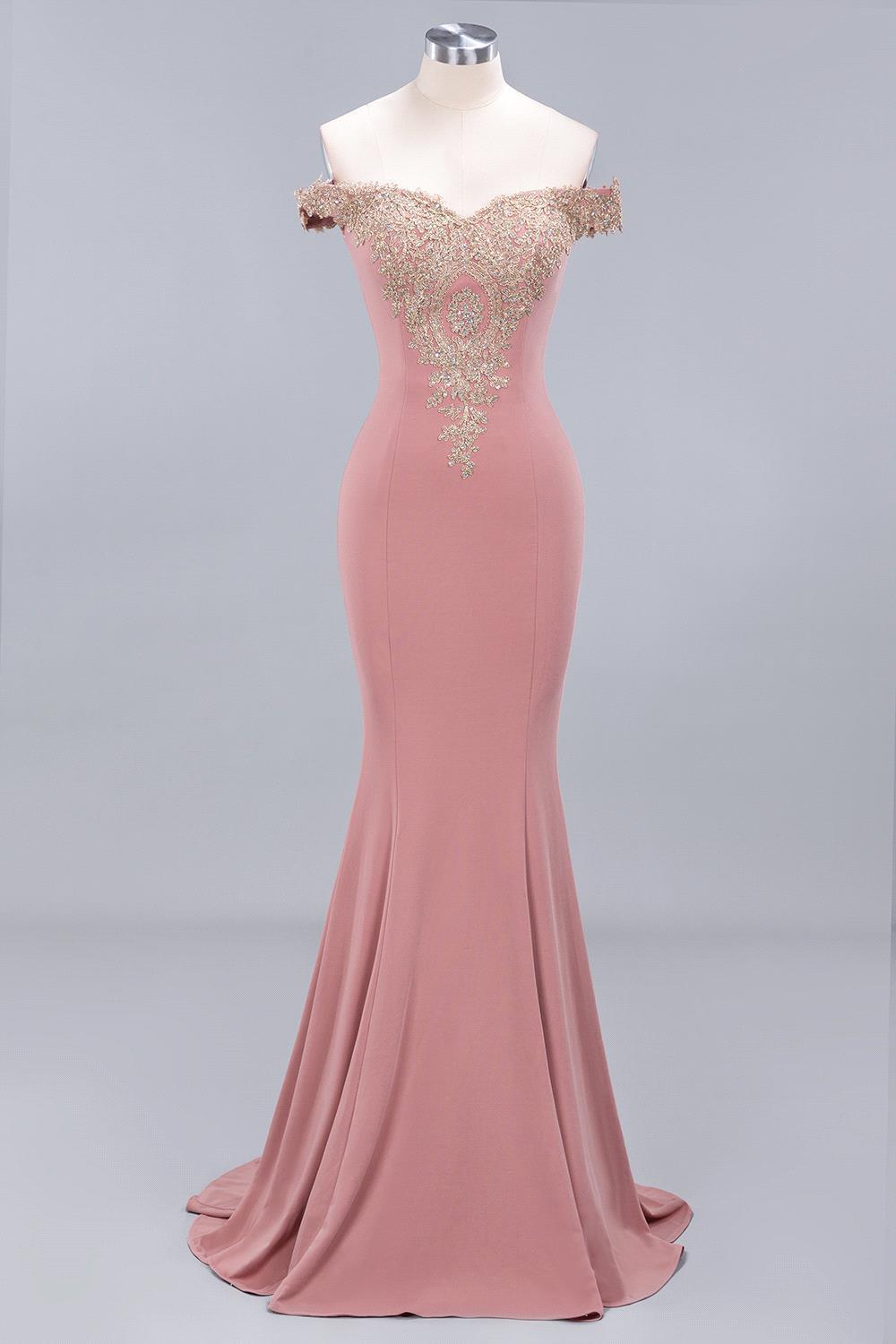 Dusty Rose Long Mermaid Off the Shoulder Satin Lace Formal Evening Dresses
