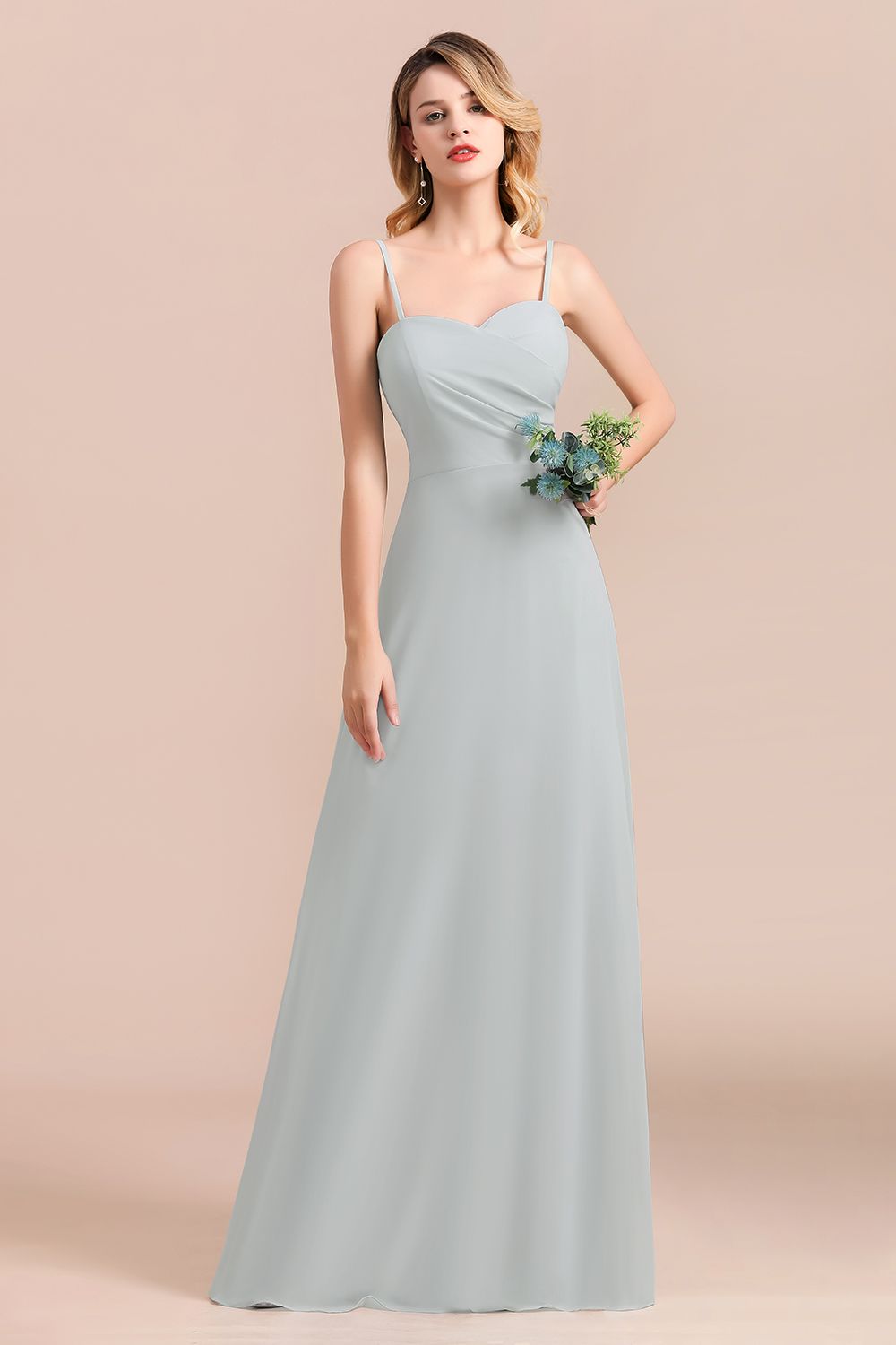 Spaghetti Straps Sweetheart A-Line Wedding Guest Dress Chiffon Bridesmaid Dress